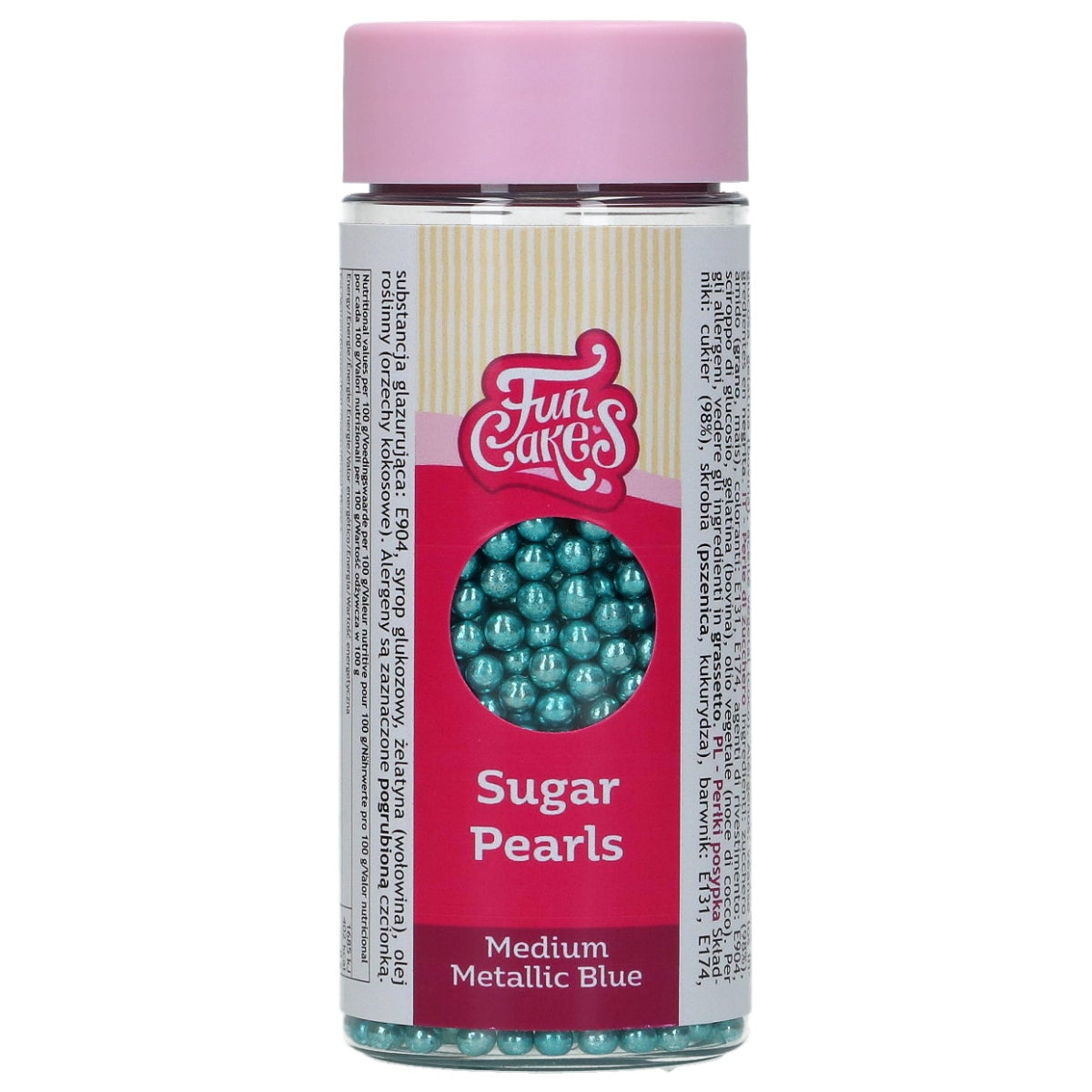 FunCakes Perles en Sucre Medium Métalliques Bleu 80g