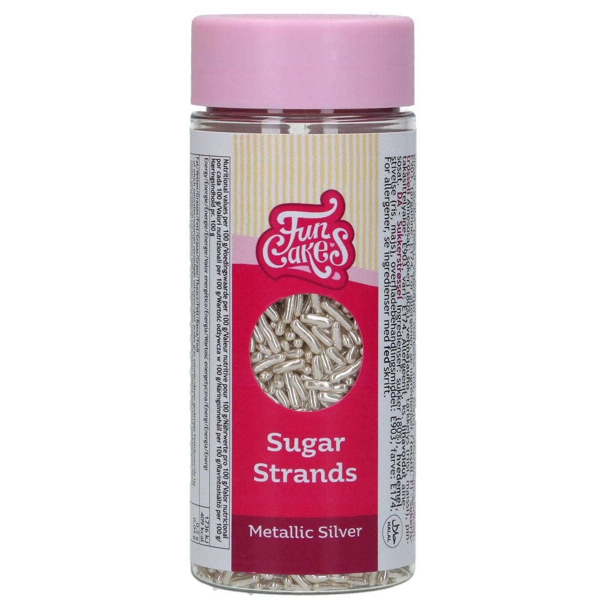 FunCakes Sugar Strands Métalliques Argent 80g