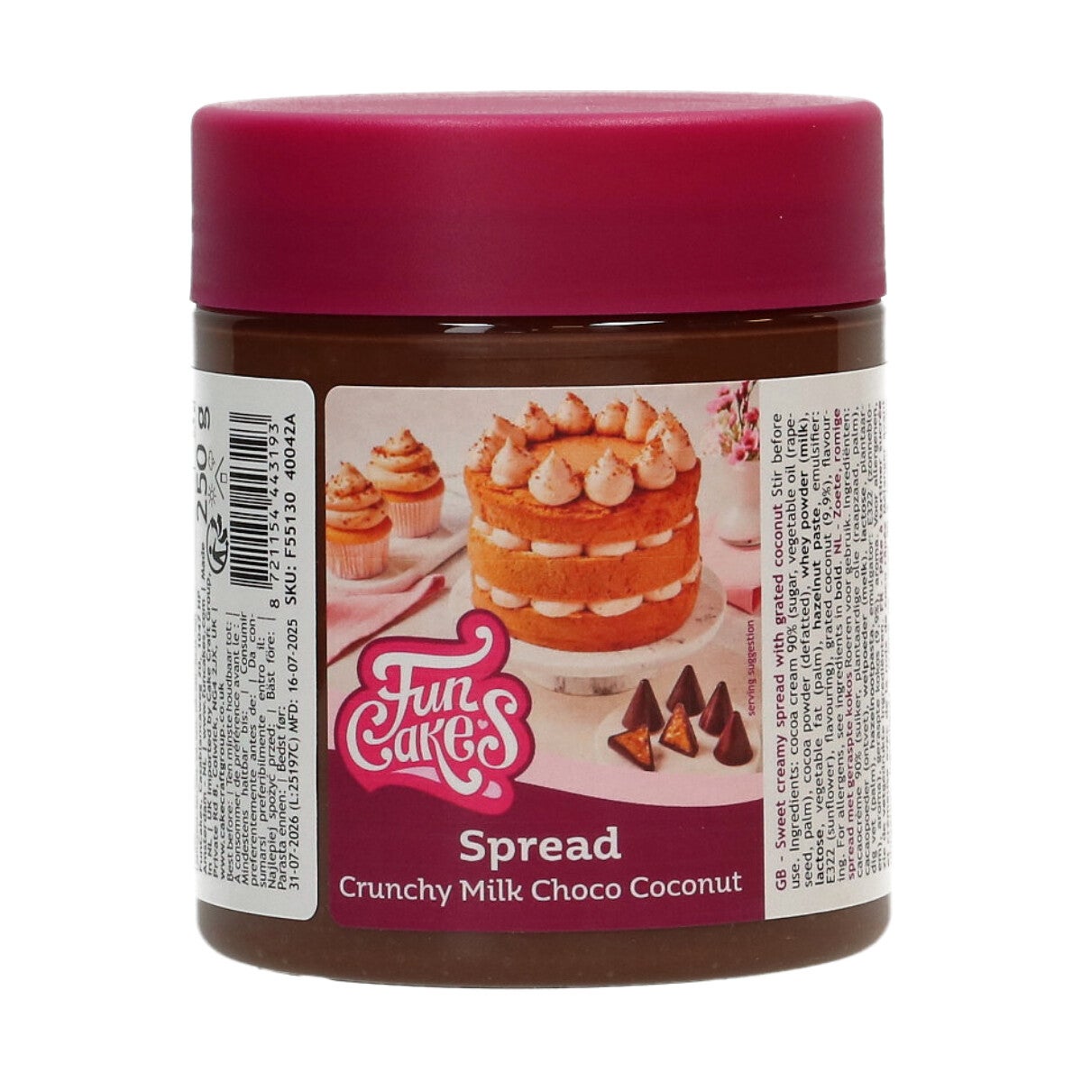 FunCakes Pâte à Tartiner Croquante Chocolat au Lait Noix de Coco 250g