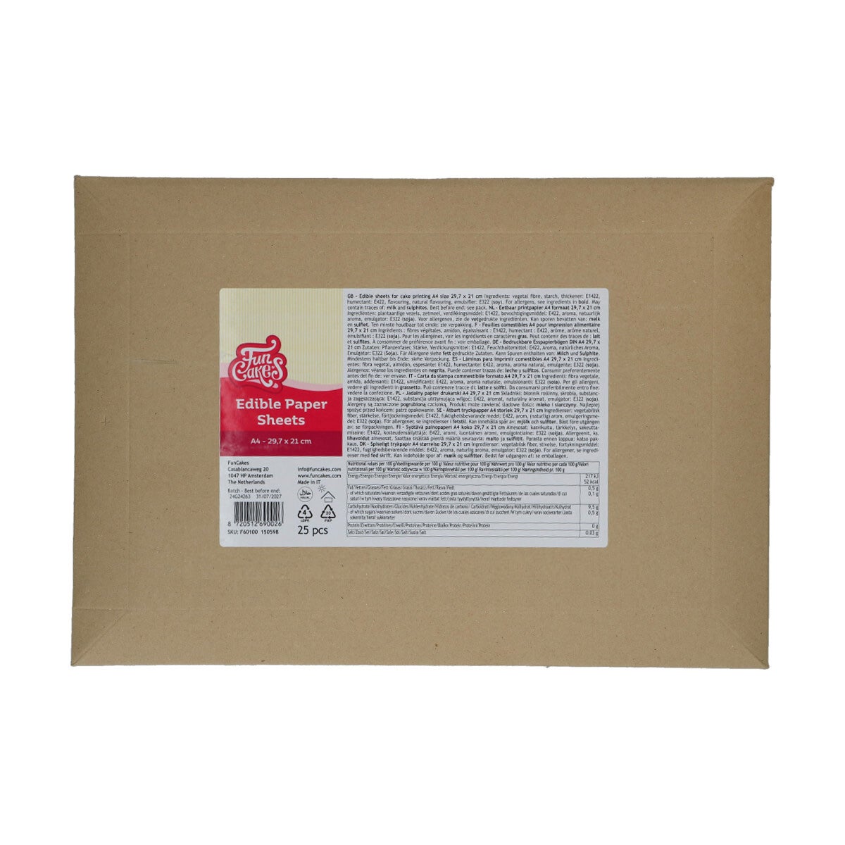 FunCakes Feuilles de papier comestible A4 pk/25