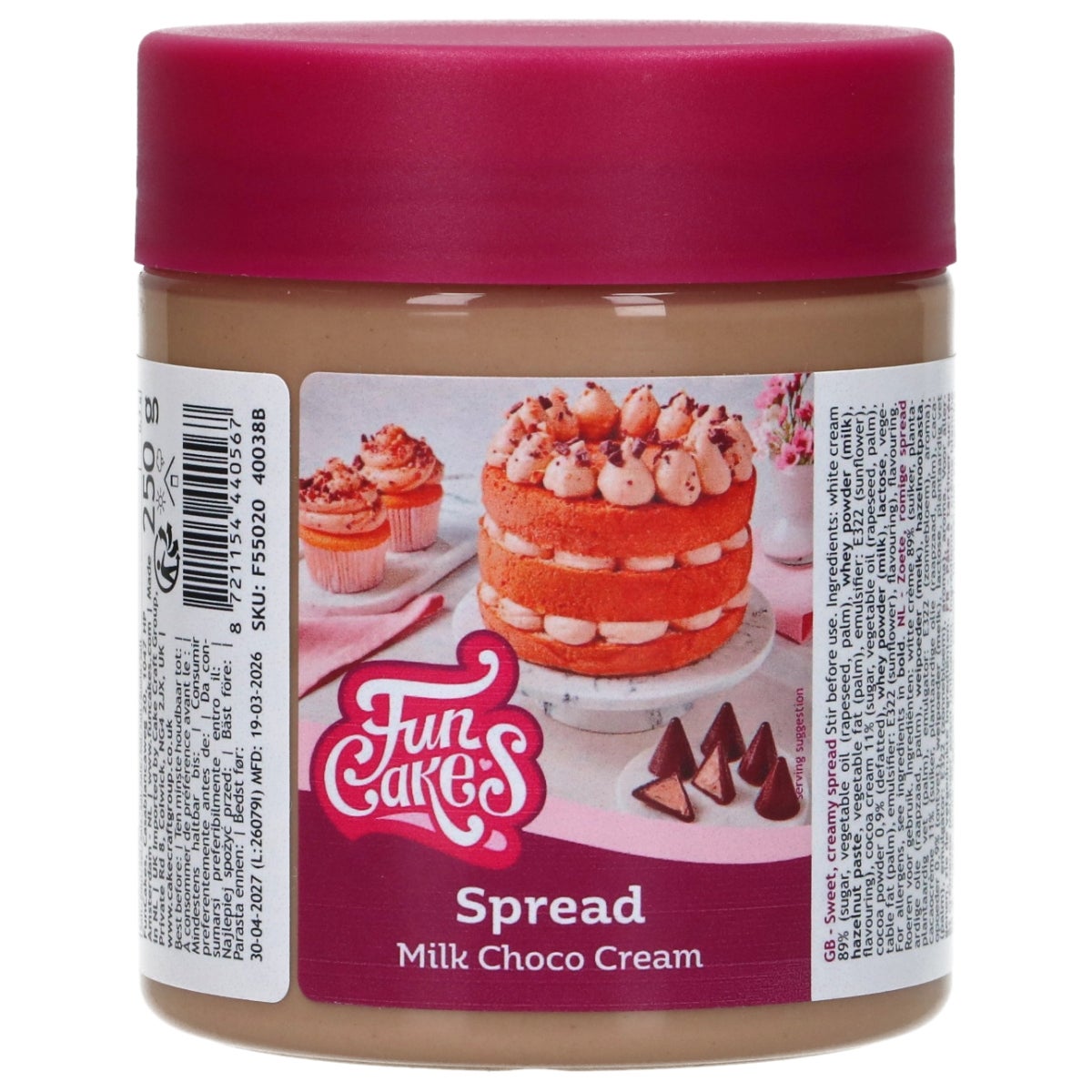 FunCakes Pâte à Tartiner Crème Chocolat au Lait 250g