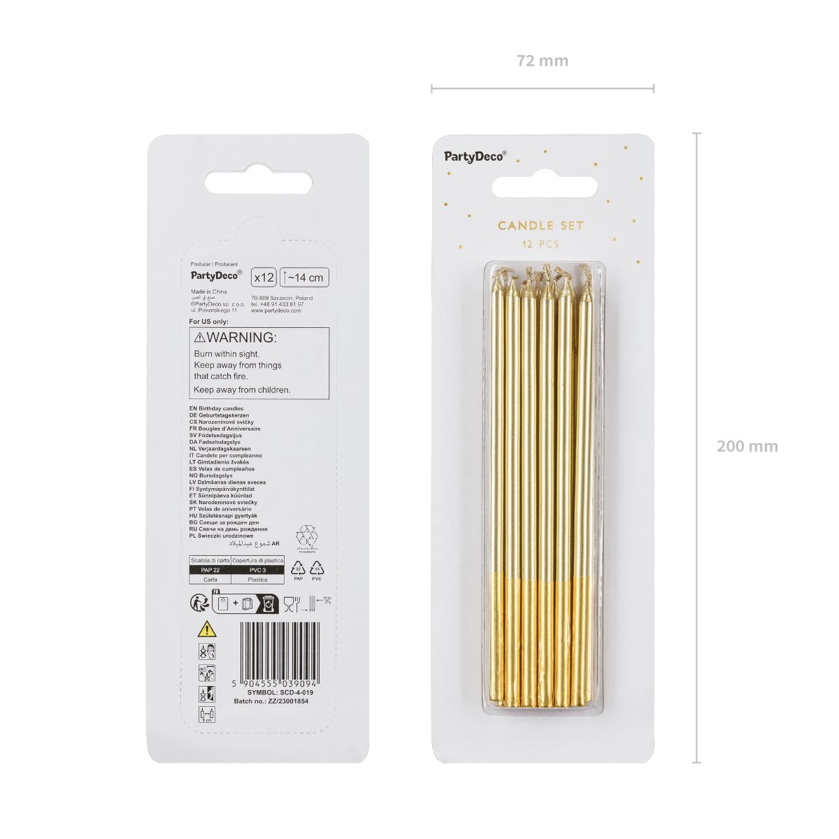 PartyDeco Bougies Or 12/pcs