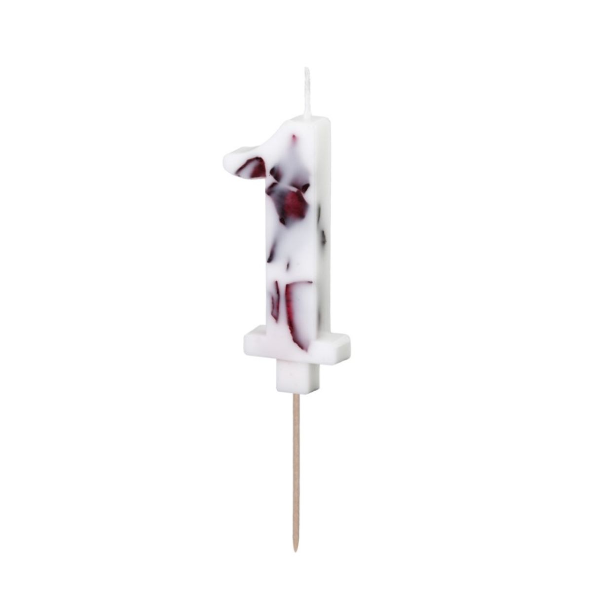 PartyDeco Number Candle 1 - White with Flowers