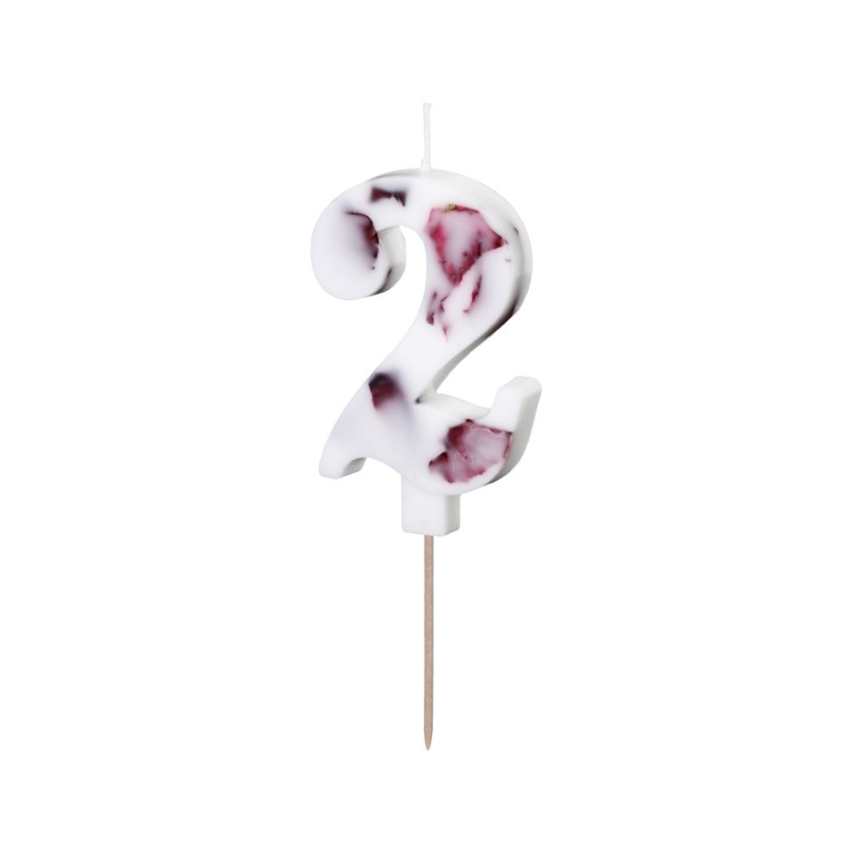 PartyDeco Number Candle 2 - White with Flowers