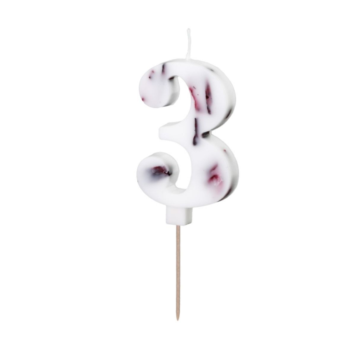 PartyDeco Number Candle 3 - White with Flowers