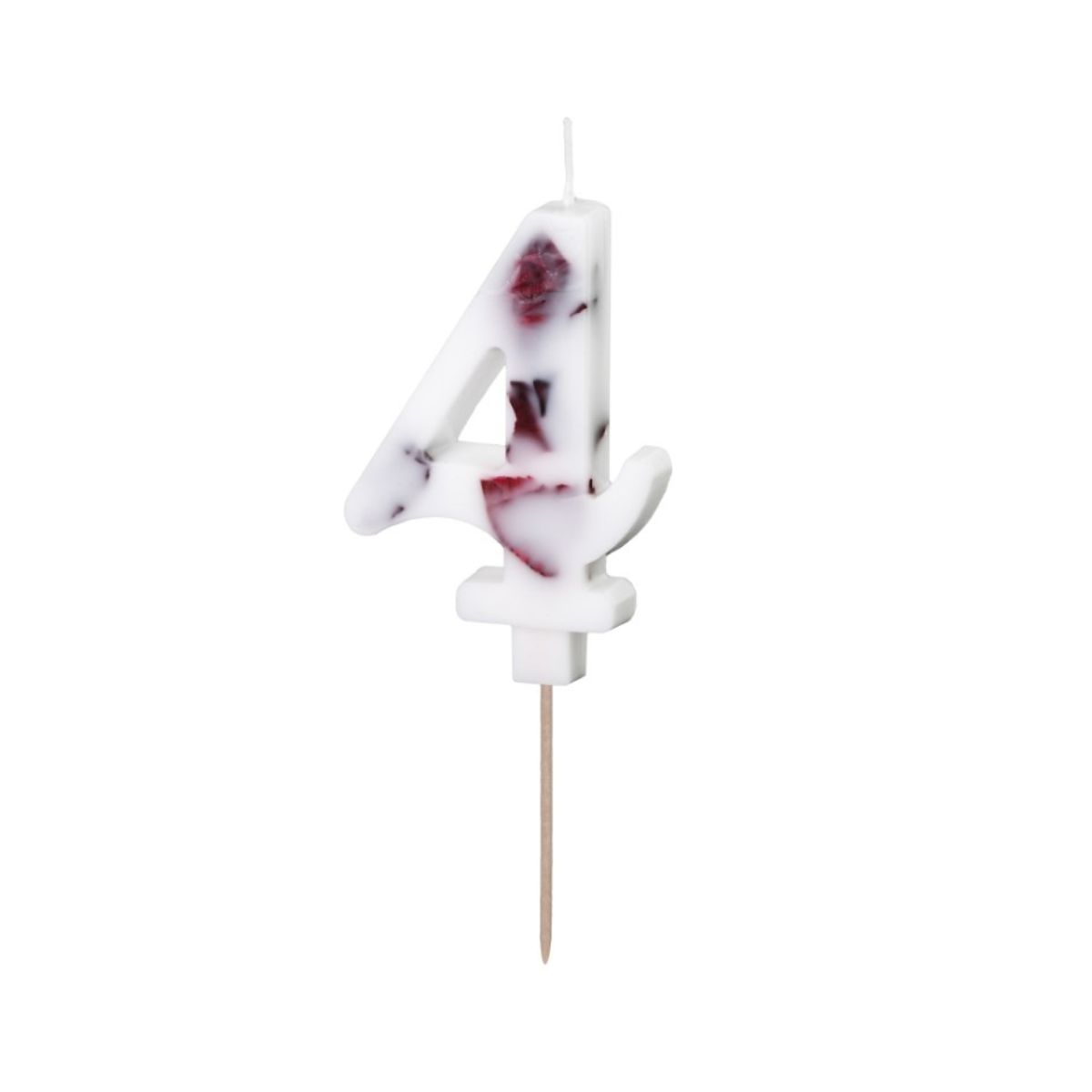 PartyDeco Number Candle 4 - White with Flowers