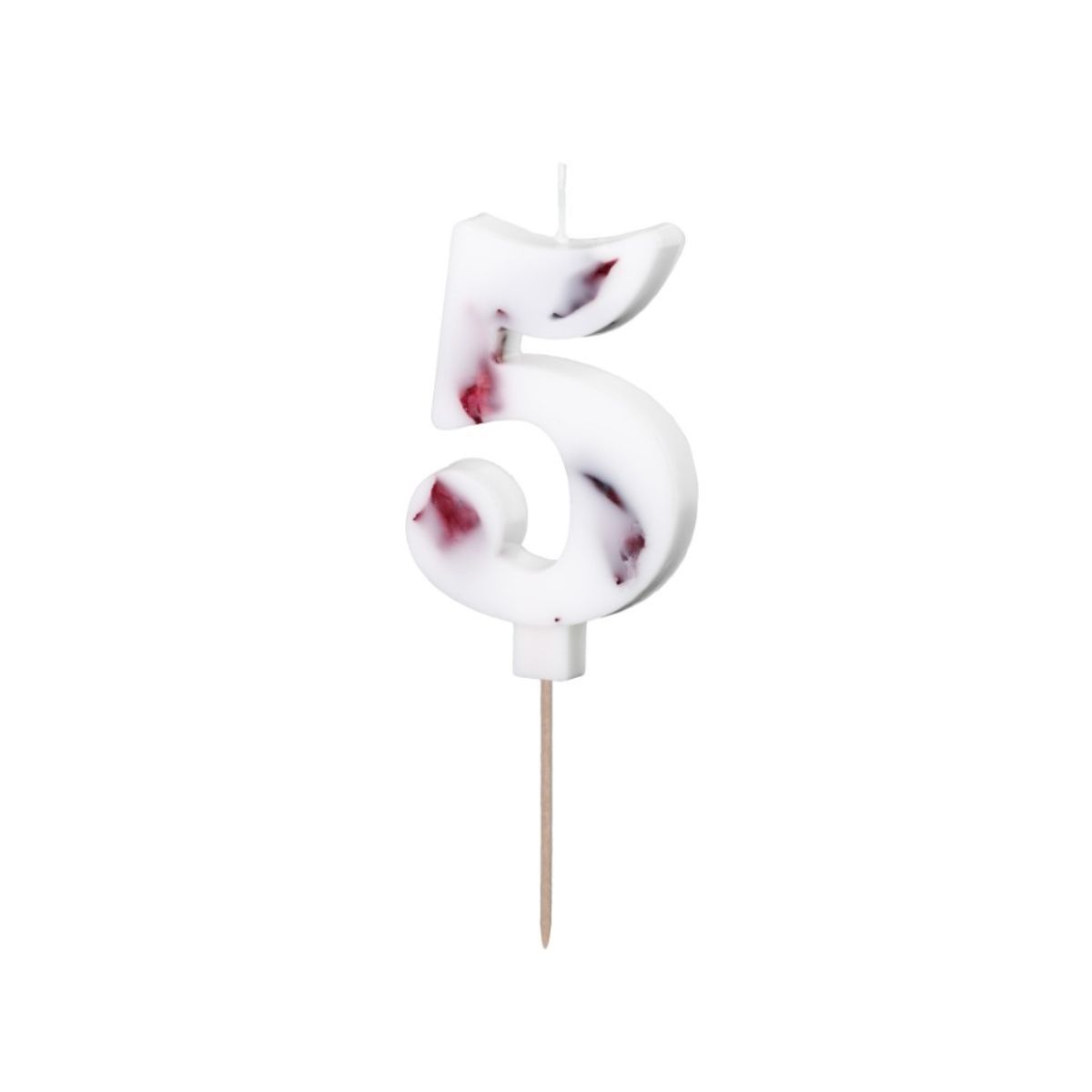 PartyDeco Number Candle 5 - White with Flowers