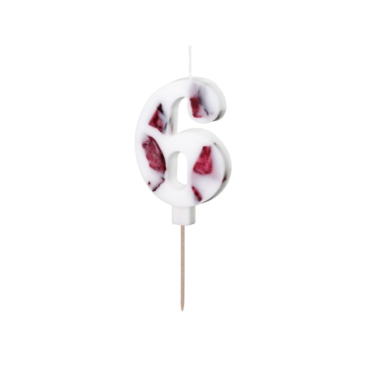 PartyDeco Number Candle 6 - White with Flowers