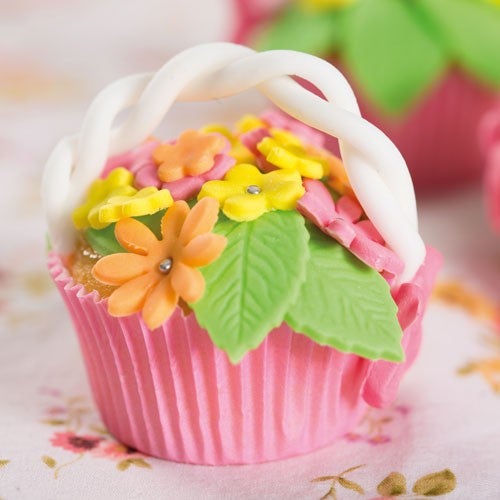 Bloemenmandjes cupcakes