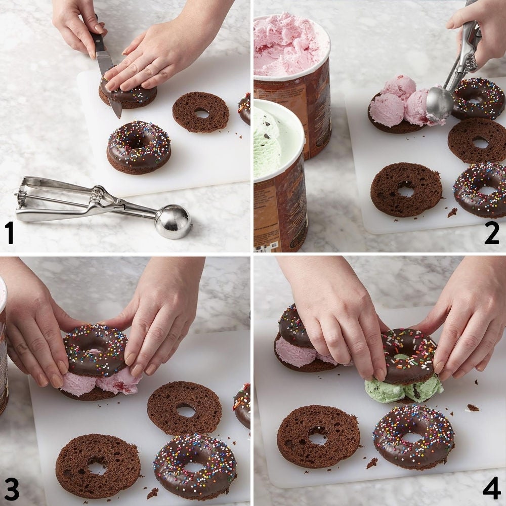 Chocolade donut ijs sandwiches