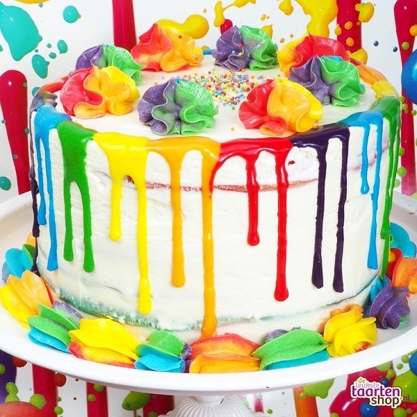 Regenboog-driptaart