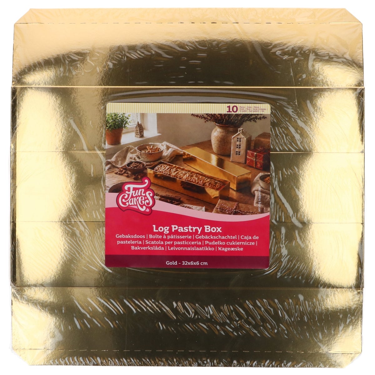 FunCakes Boîte à Pâtisserie Bûche Or 32x6x6 cm pk/10