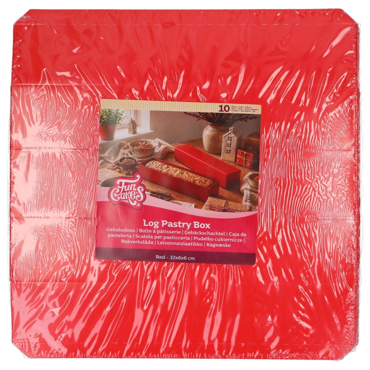 FunCakes Boîte à Pâtisserie Bûche Rouge 32x6x6 cm pk/10
