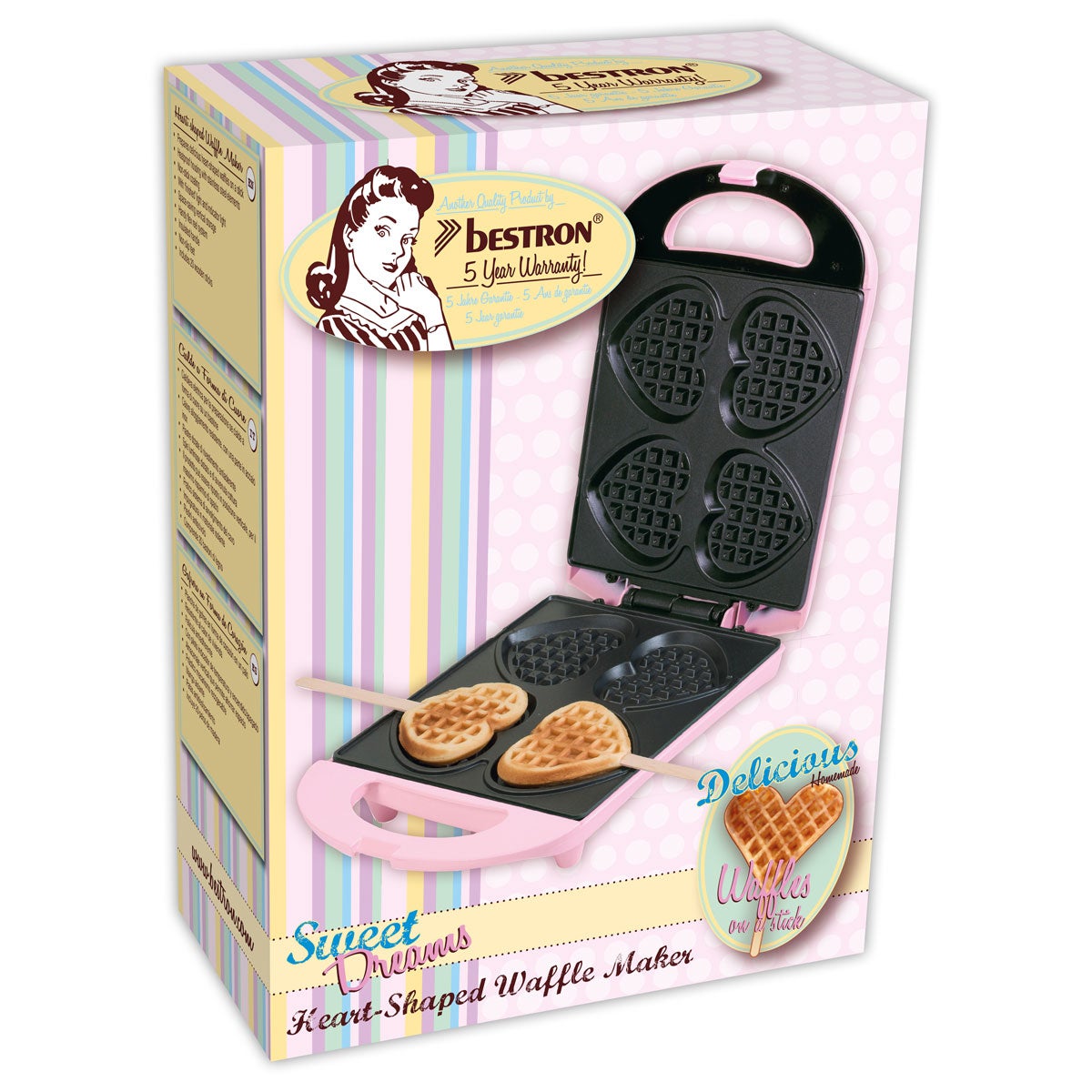 Bestron Sweet Dreams - Wafeliijzer Hartjes - Roze