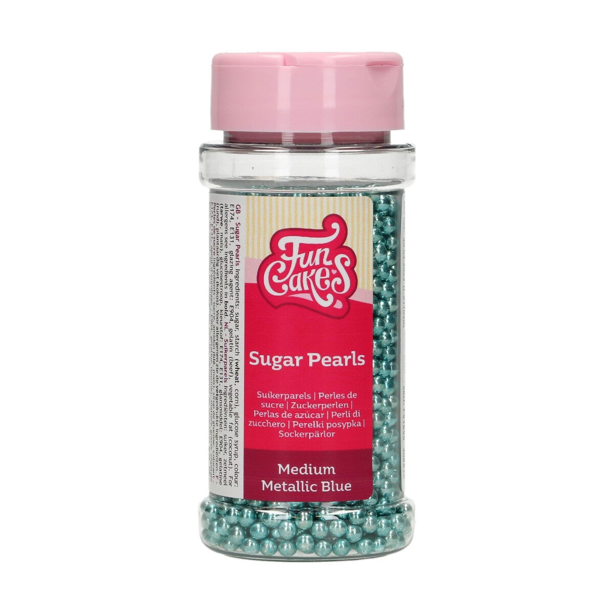 FunCakes Perles en Sucre Moyennes Bleu Métallique 80 g