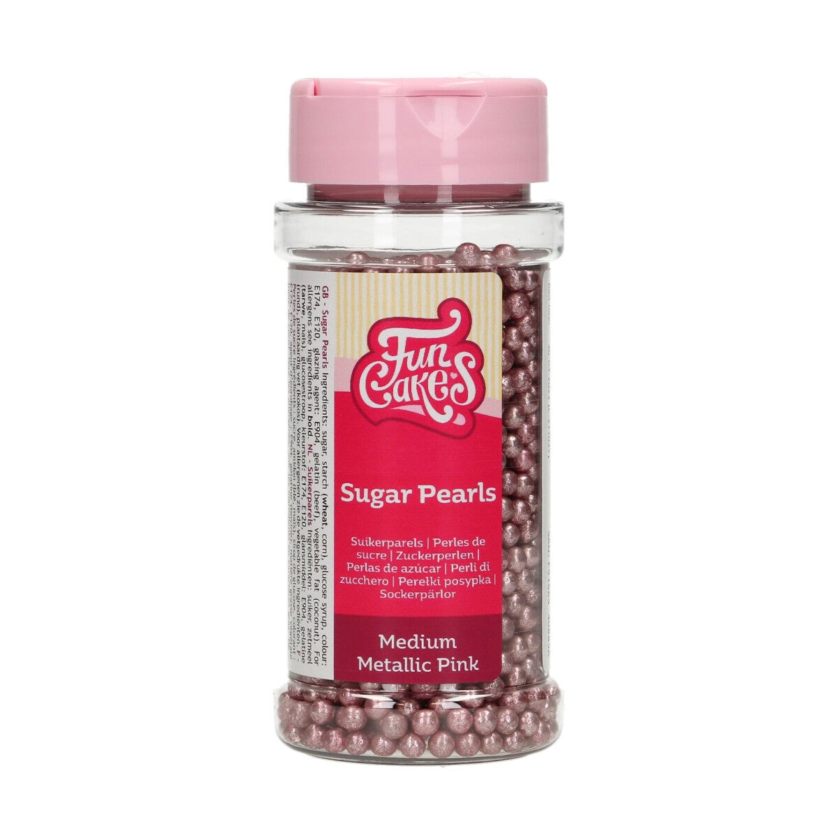 FunCakes Perles en Sucre Moyennes Rose Métallique 80 g