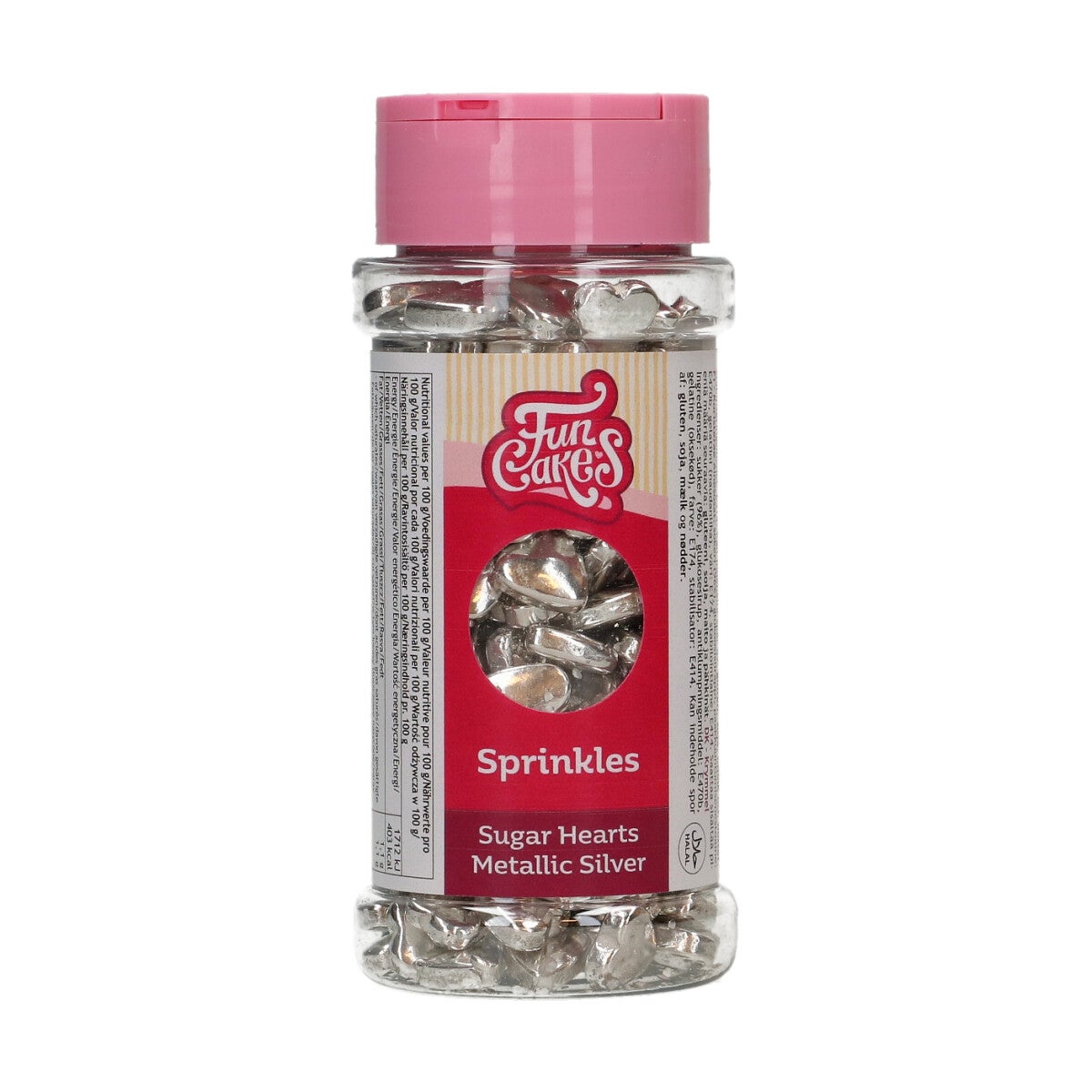 FunCakes Cœurs en Sucre Metallic Argent 80g