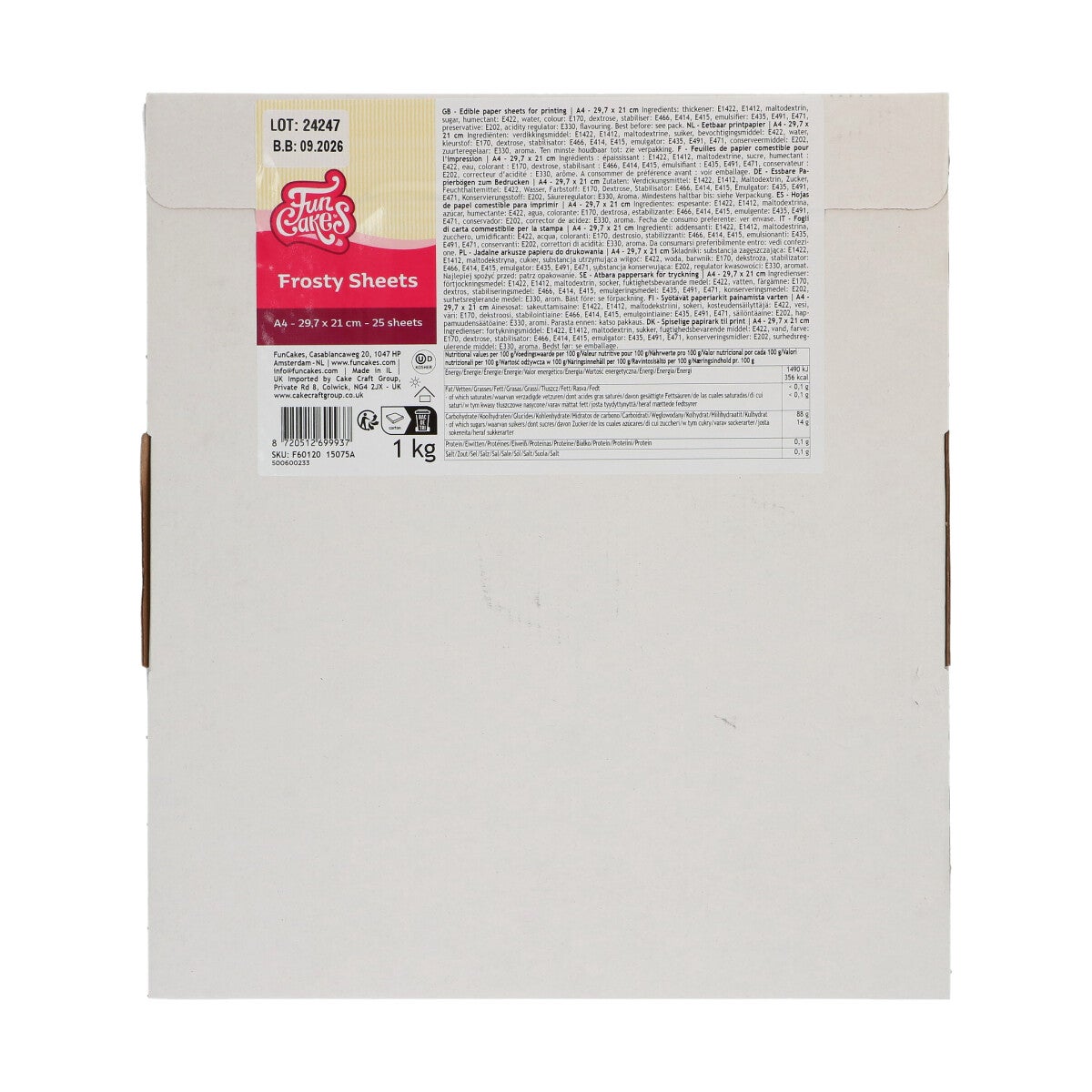 FunCakes Feuilles Glacées A4 paquet/25