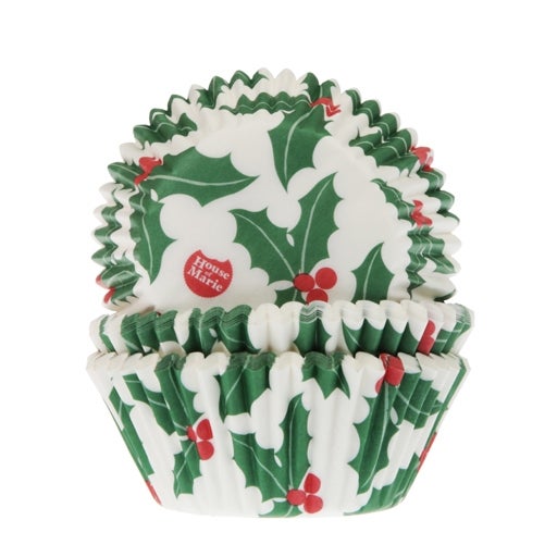 House of Marie Baking Cups Christmas Holly Leaf pk/48