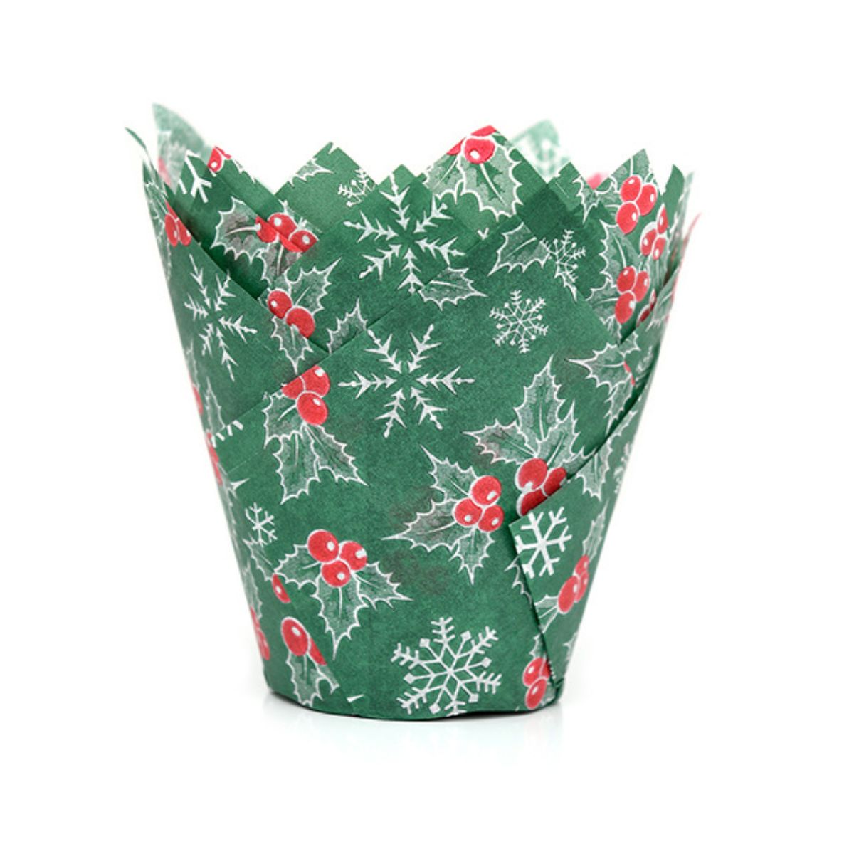 House of Marie Tulip Baking Cups - Holly Christmas pk/36