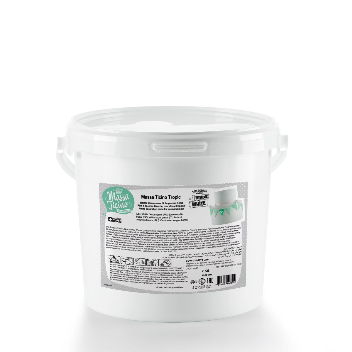 Massa Ticino Tropic Pâte à Sucre 7 kg Blanc