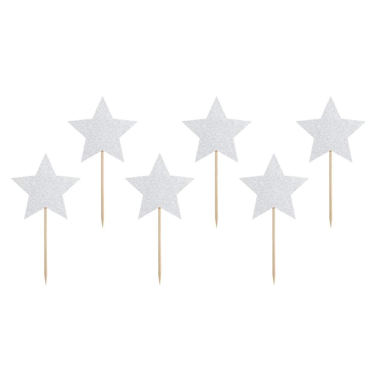 PartyDeco Cupcake Toppers Étoiles - Argent Set/6