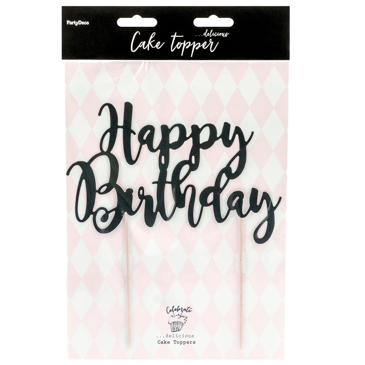 PartyDeco Cake Topper Happy Birthday - Noir