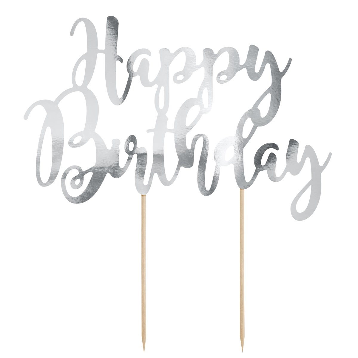 PartyDeco Cake Topper Happy Birthday - Argent