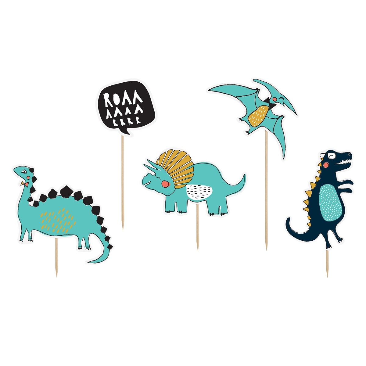 PartyDeco Cake Toppers Dinosaures 10,5-20cm Set/5