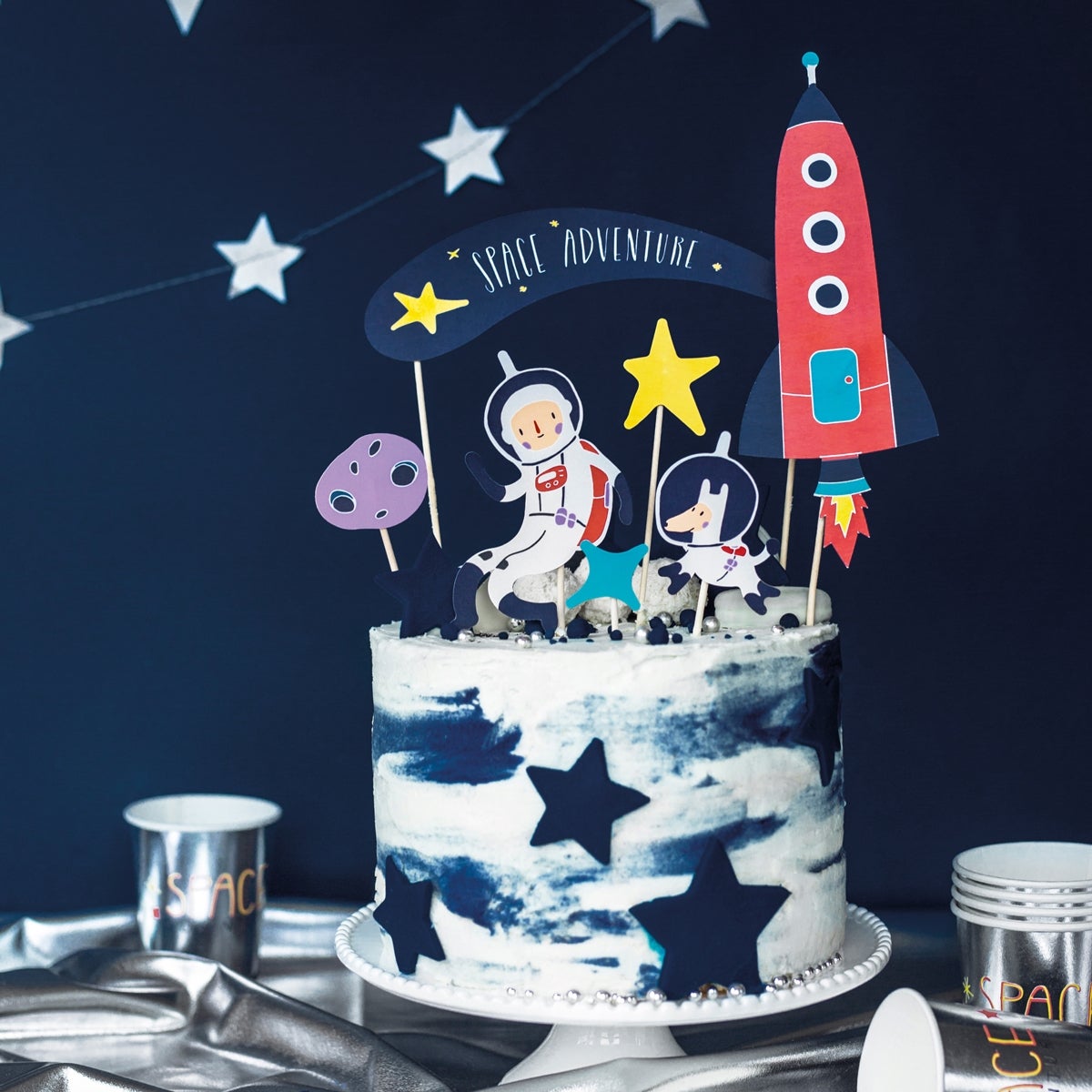 PartyDeco Cake Toppers Espace Set/7