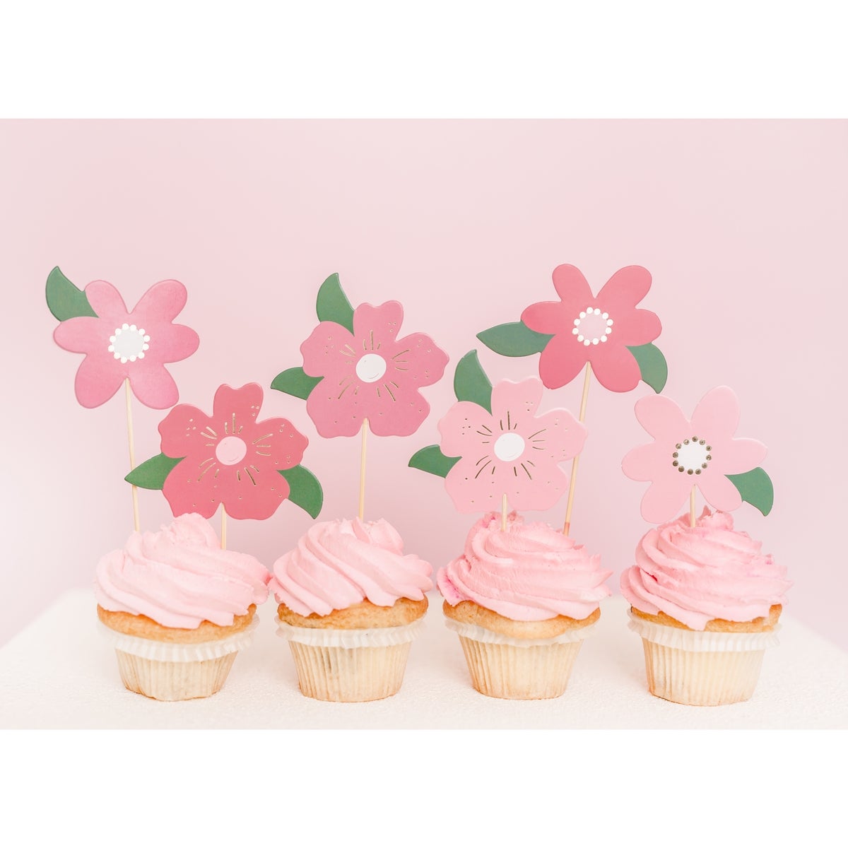 PartyDeco Cake Toppers Fleurs pk/8