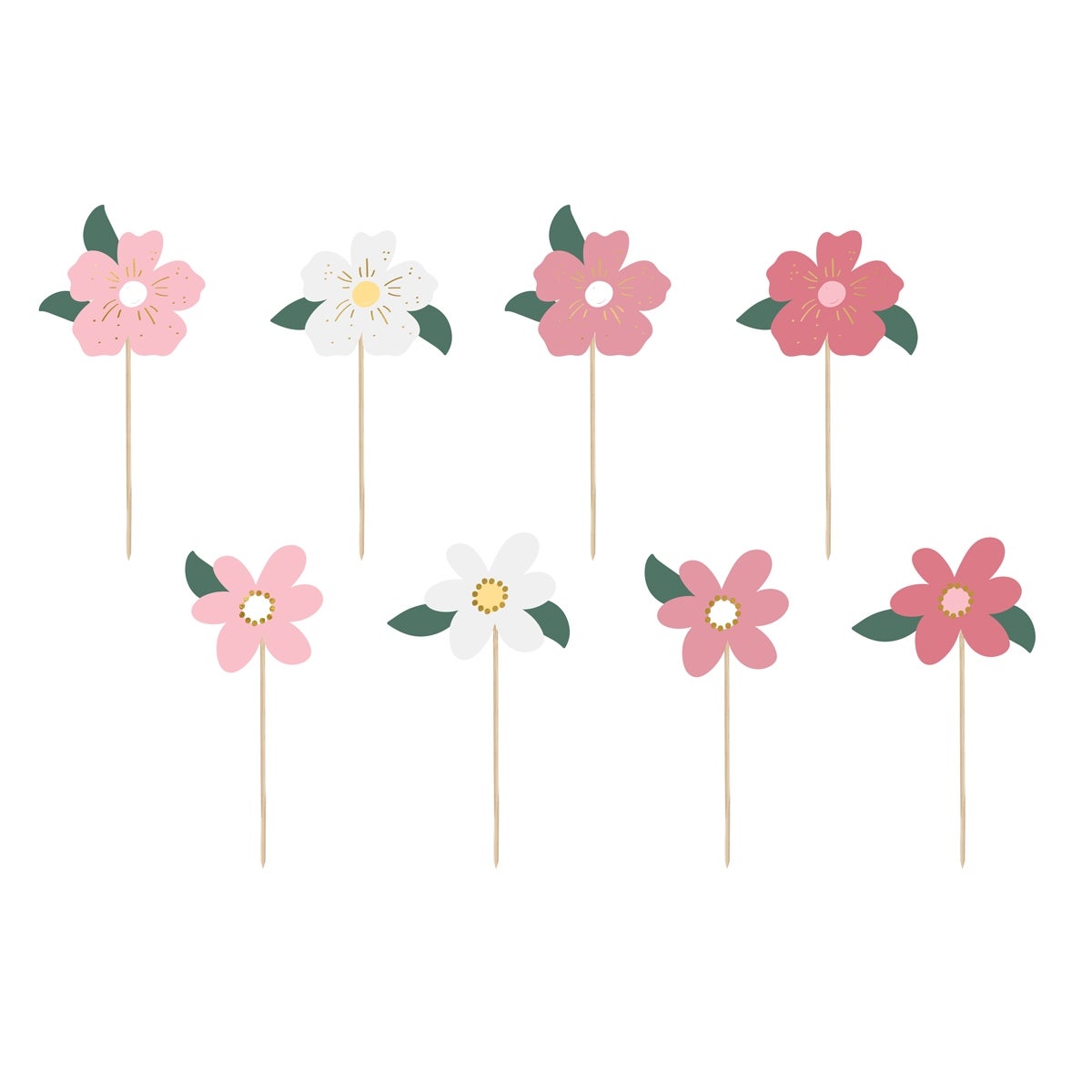 PartyDeco Cake Toppers Fleurs pk/8