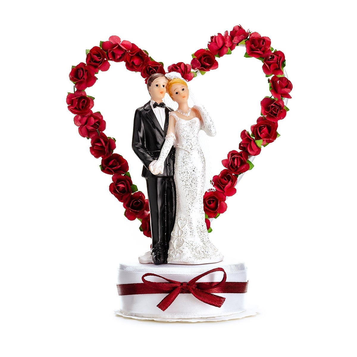 PartyDeco Cake Topper Jeunes mariés Blanc/Rouge foncé