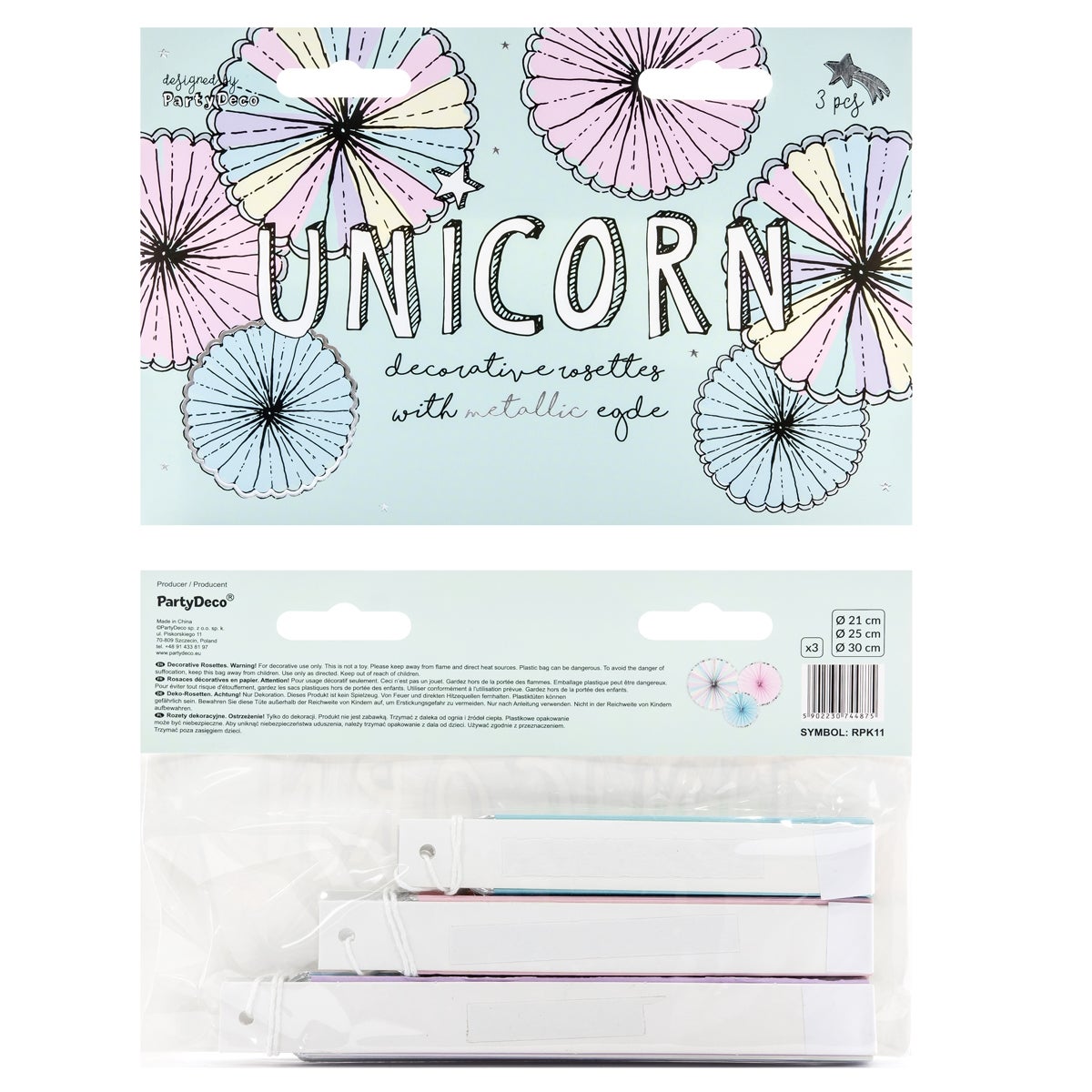 PartyDeco Mix Rosaces décoratives Licorne Set/3