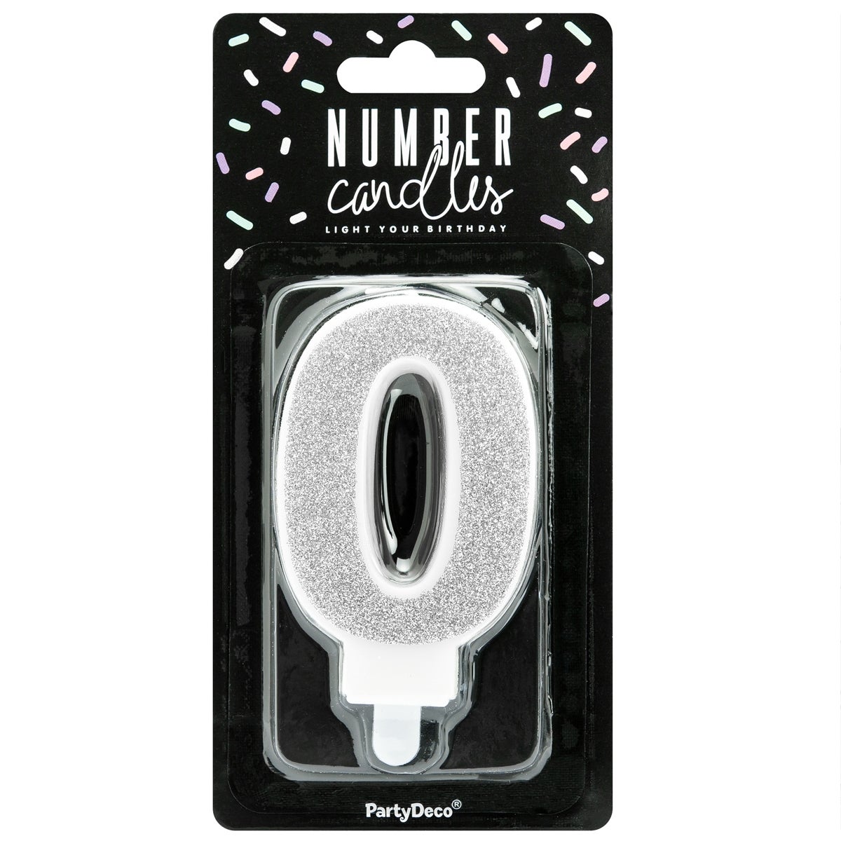 PartyDeco Bougie Anniversaire Chiffre 0 - Argent