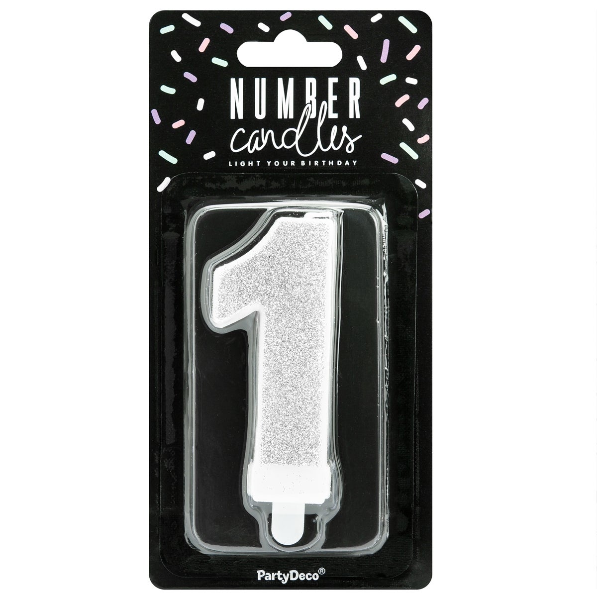 PartyDeco Bougie Anniversaire Chiffre 1 - Argent