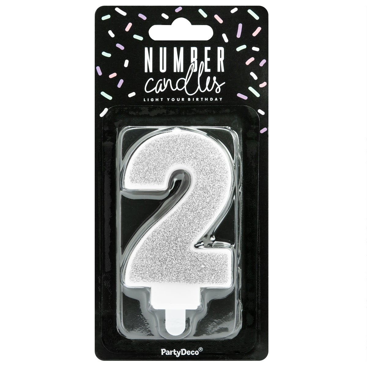 PartyDeco Bougie Anniversaire Chiffre 2 - Argent