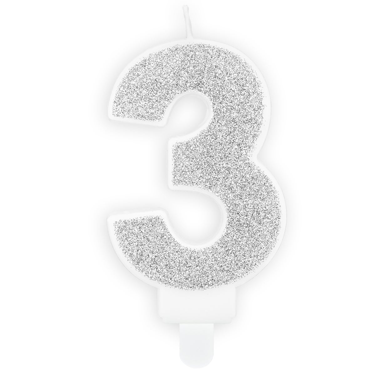 PartyDeco Bougie Anniversaire Chiffre 3 - Argent