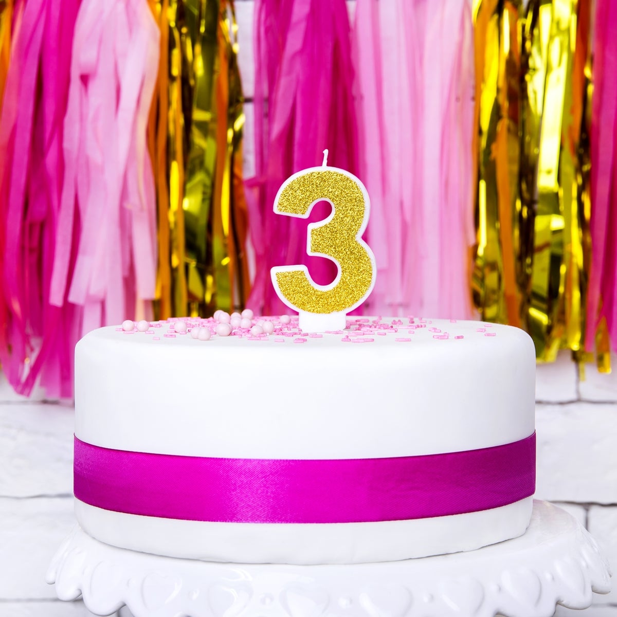 PartyDeco Bougie Anniversaire Chiffre 3 - Or