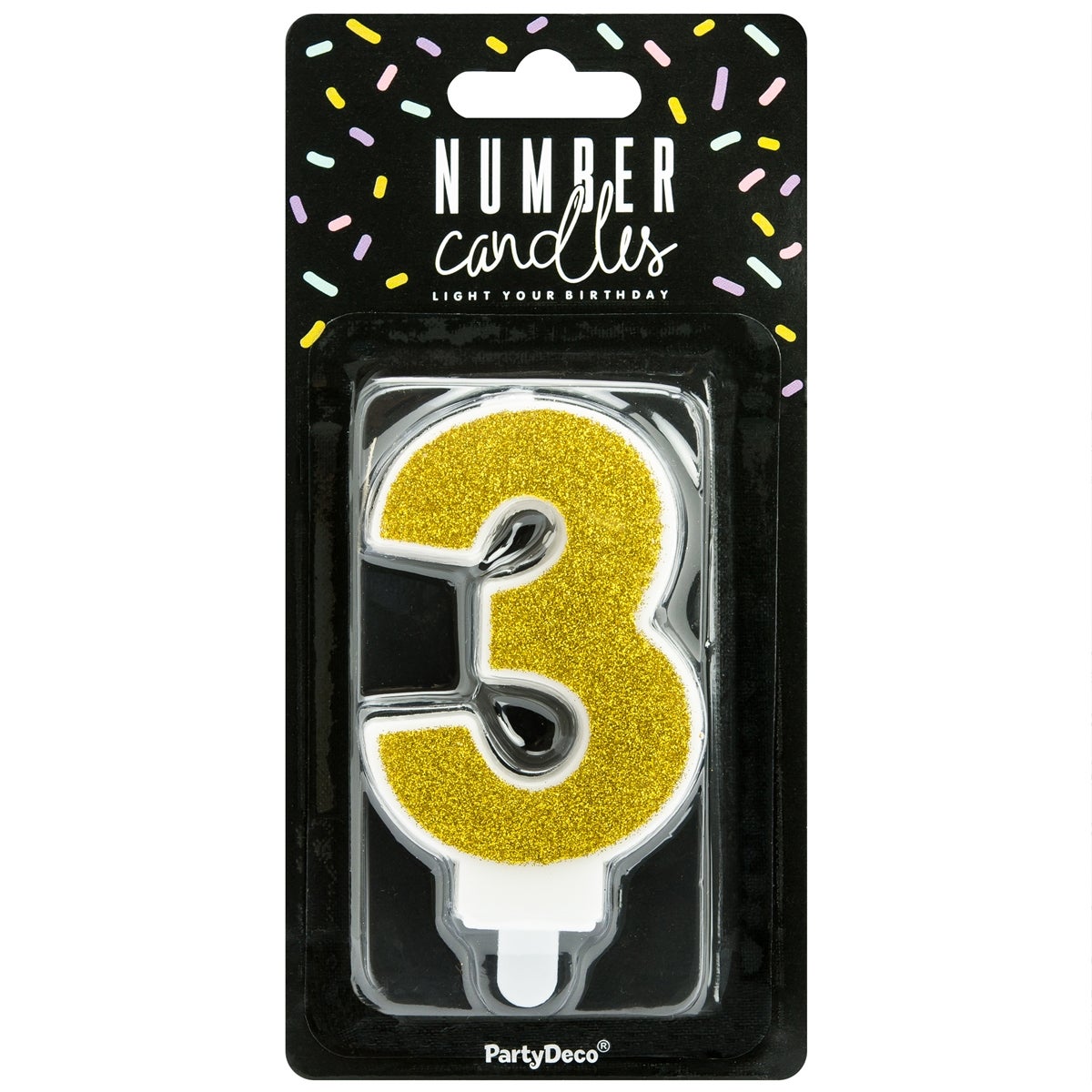 PartyDeco Bougie Anniversaire Chiffre 3 - Or