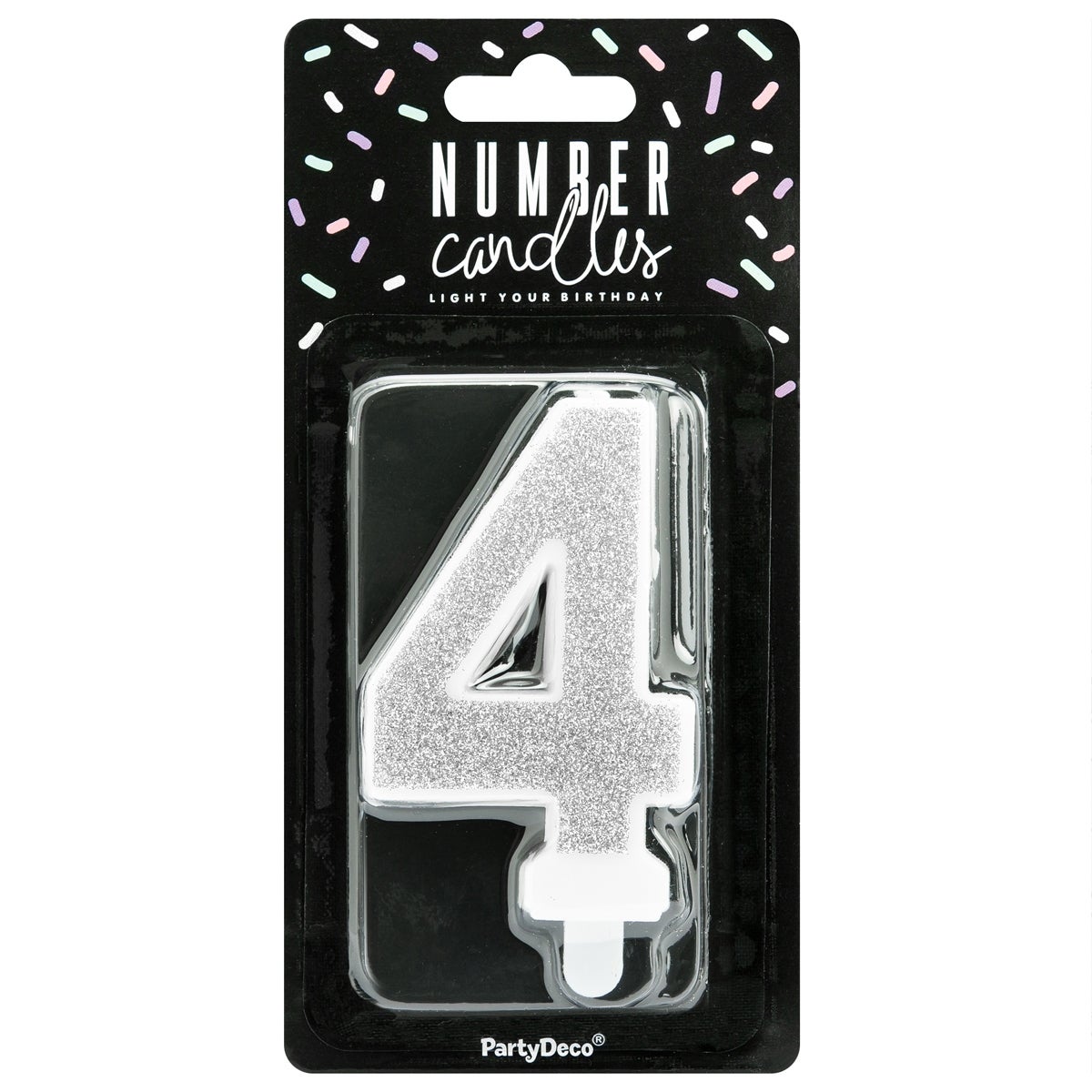 PartyDeco Bougie Anniversaire Chiffre 4 - Argent