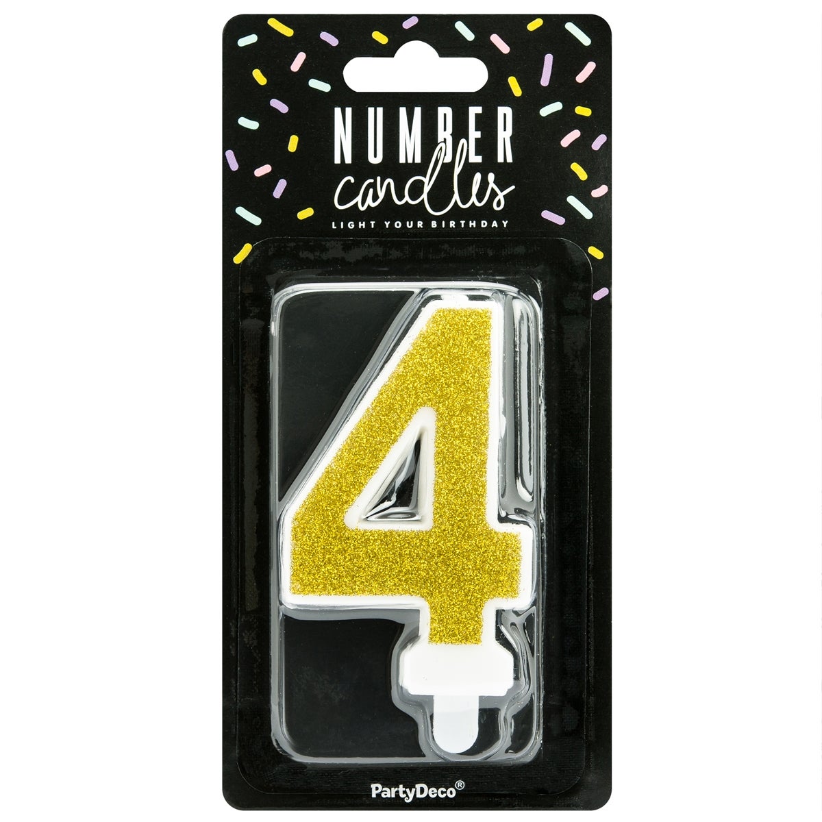 PartyDeco Bougie Anniversaire Chiffre 4 - Or