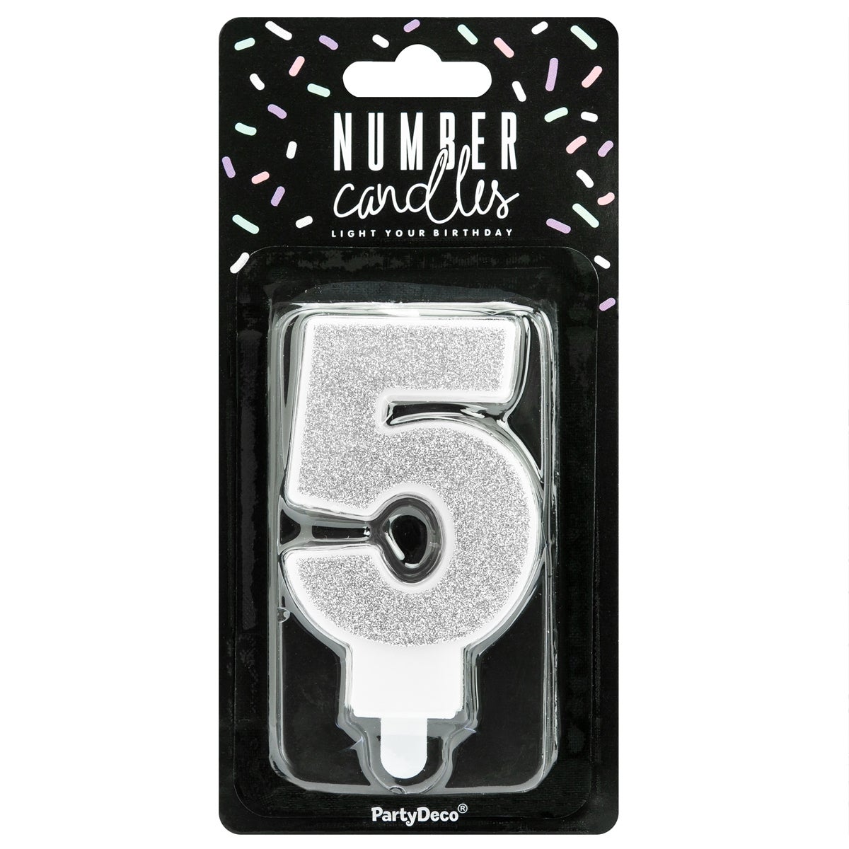 PartyDeco Bougie Anniversaire Chiffre 5 - Argent