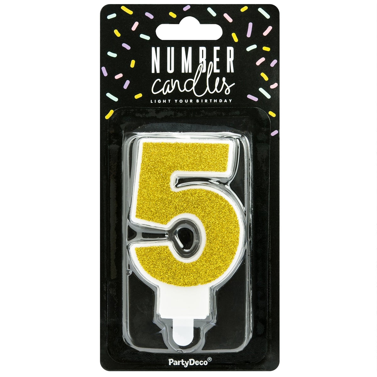 PartyDeco Bougie Anniversaire Chiffre 5 - Or