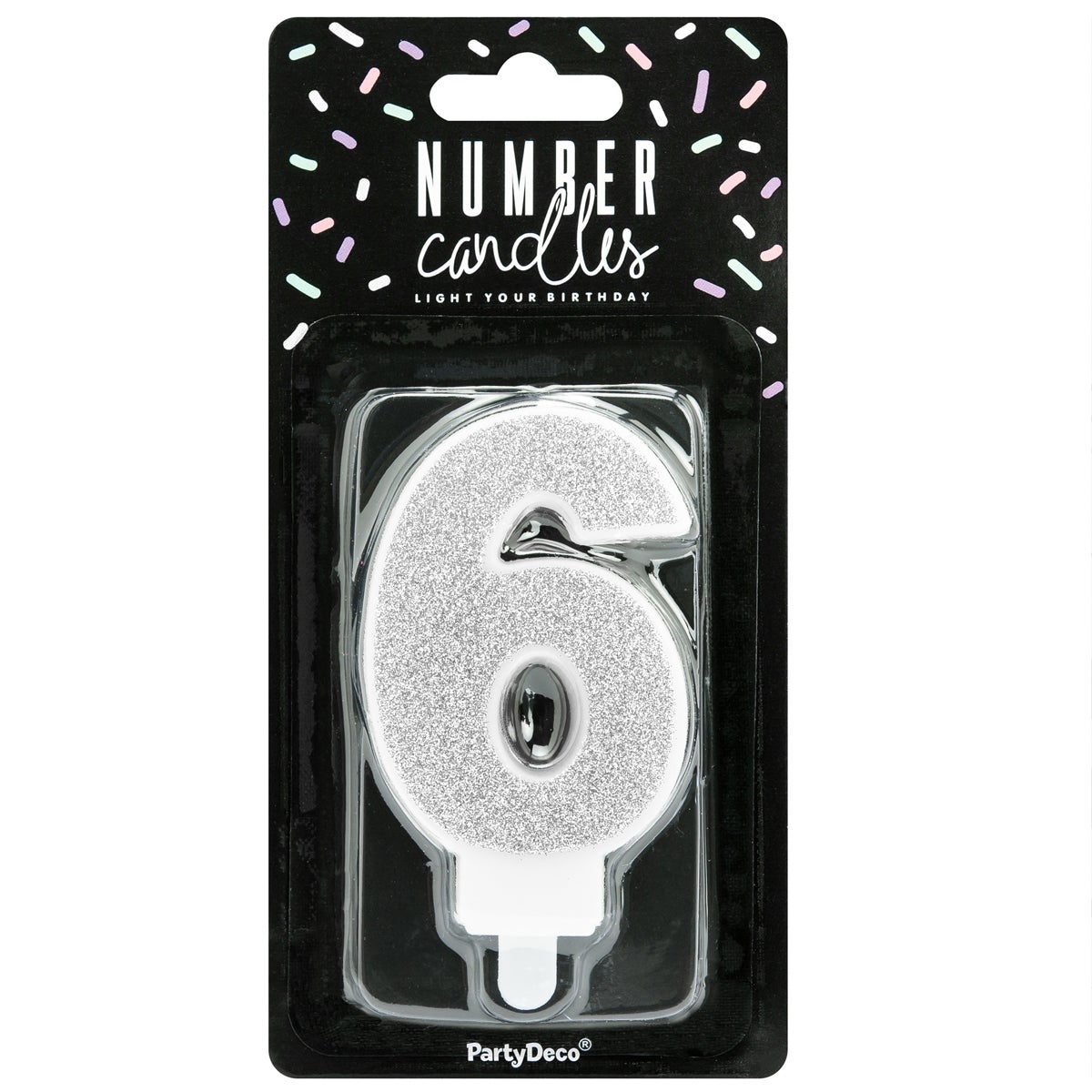 PartyDeco Bougie Anniversaire Chiffre 6 - Argent
