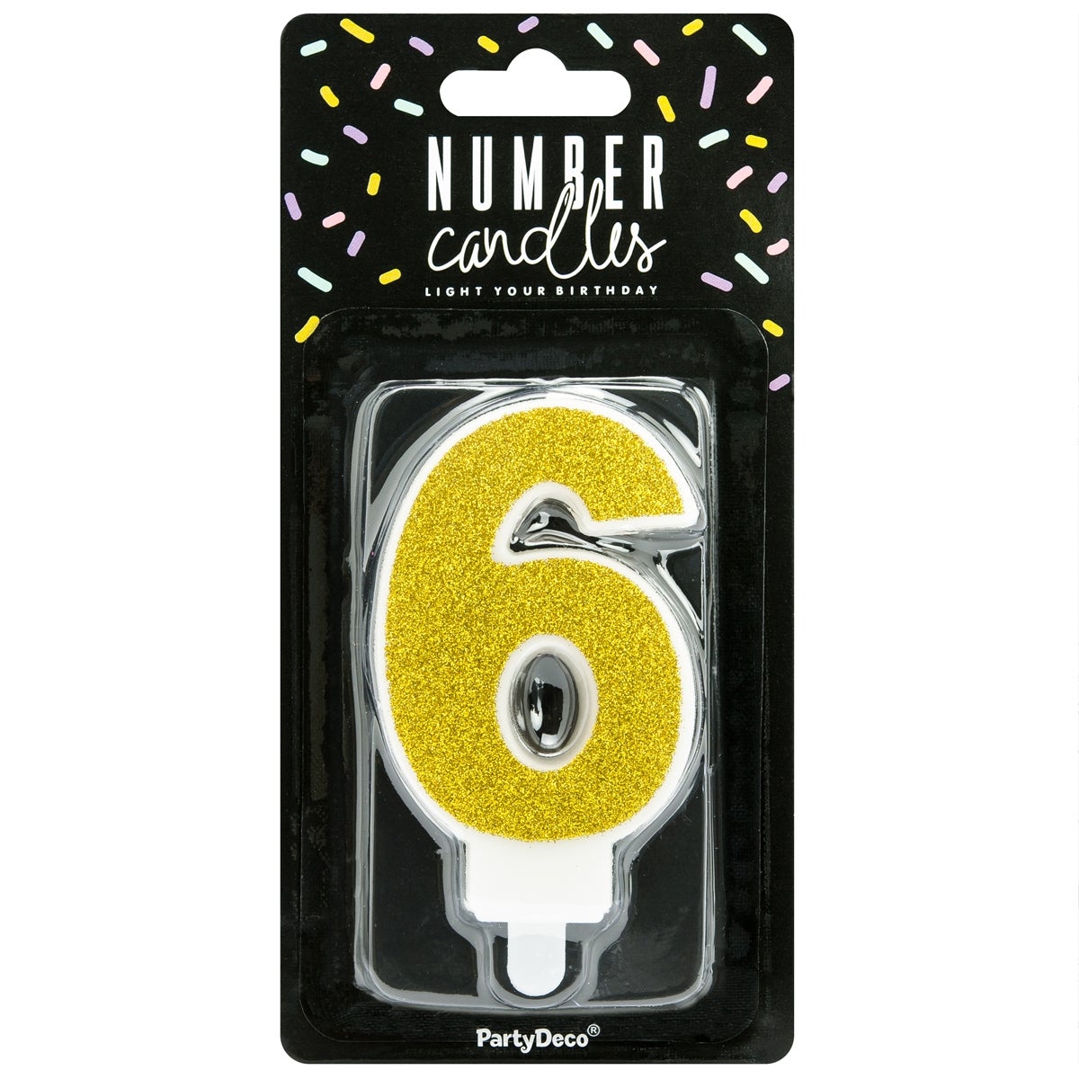 PartyDeco Bougie Anniversaire Chiffre 6 - Or
