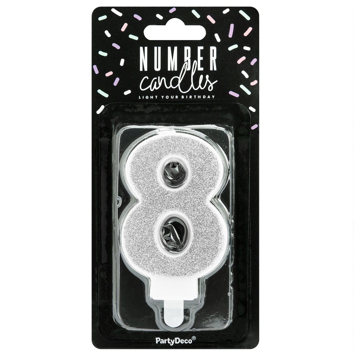 PartyDeco Bougie Anniversaire Chiffre 8 - Argent