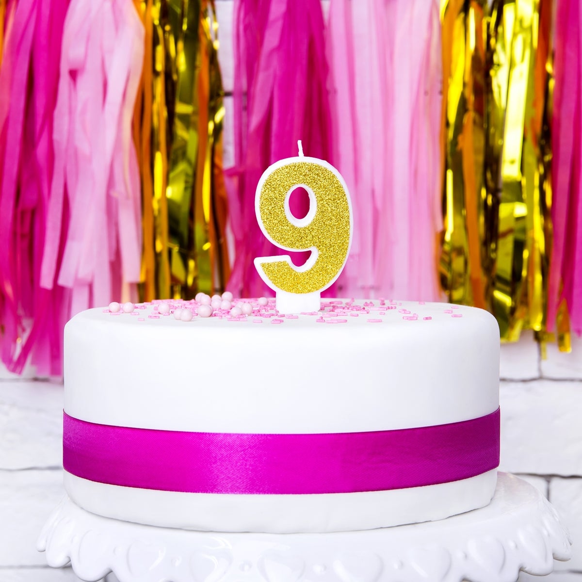 PartyDeco Bougie Anniversaire Chiffre 9 - Or