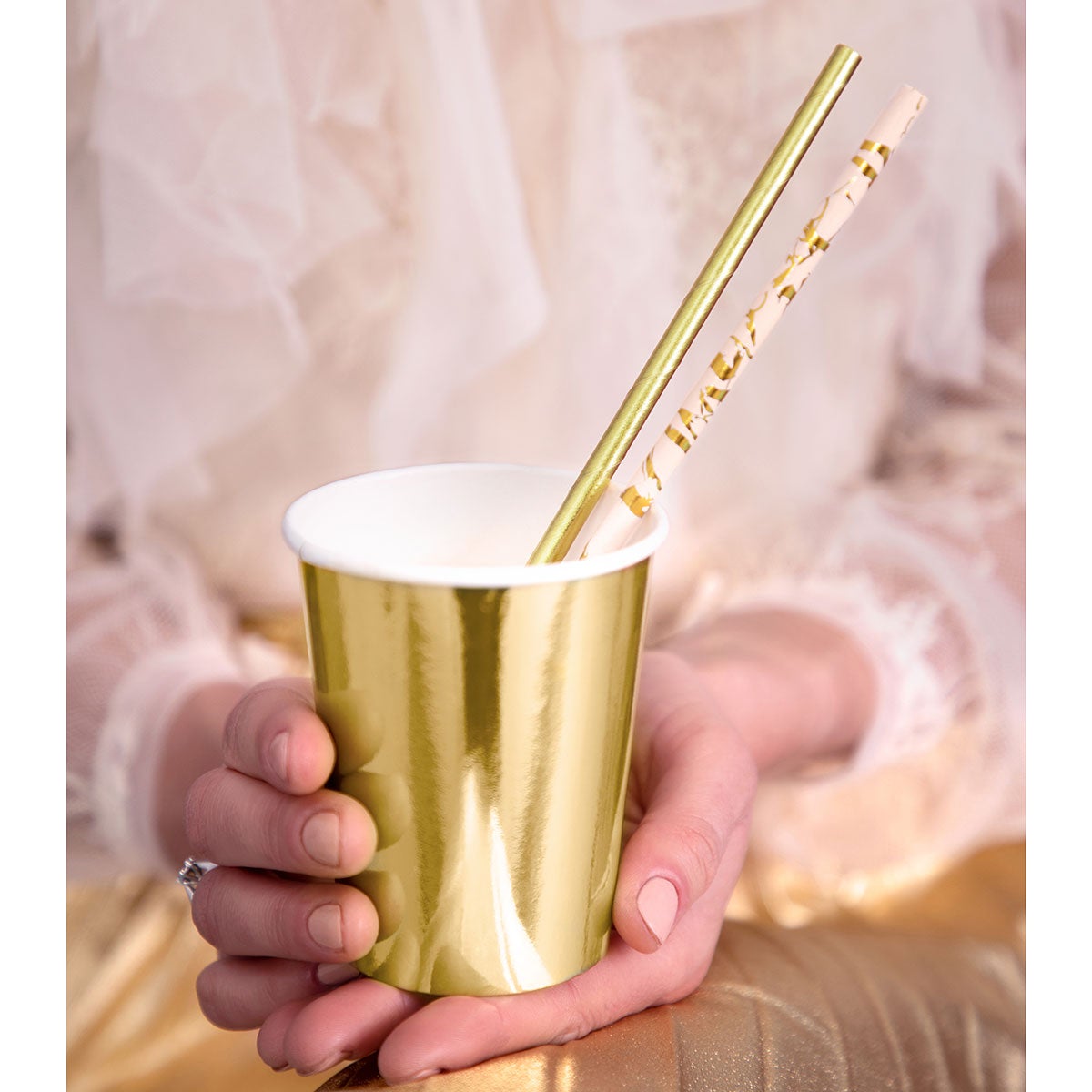 PartyDeco Pailles en papier rose poudré pk/10