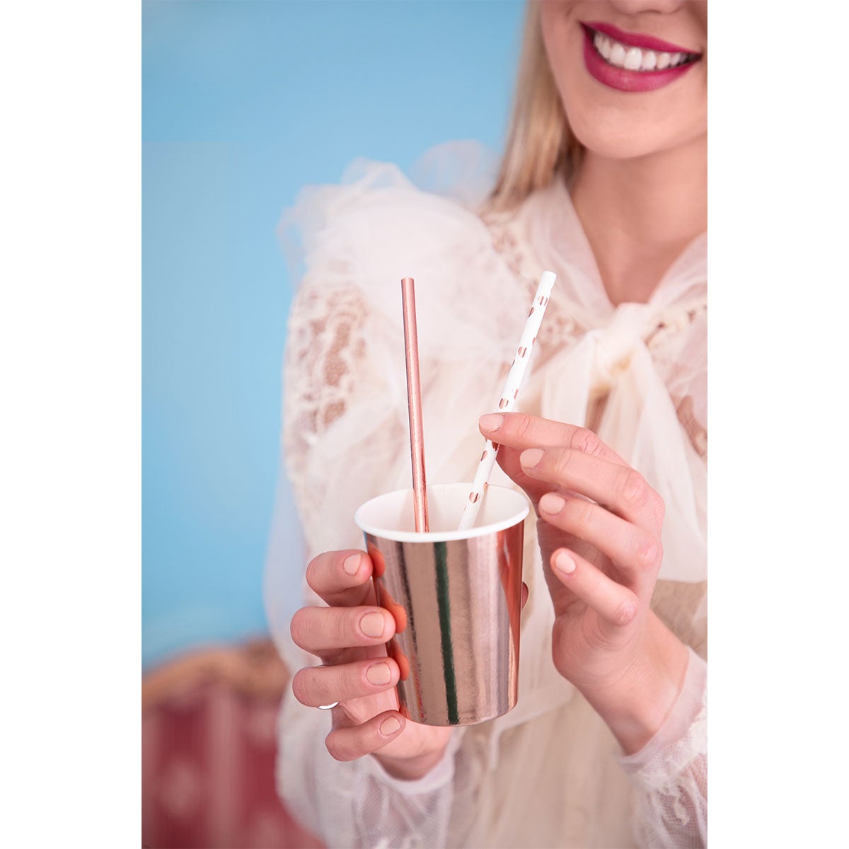 PartyDeco Pailles en papier Coeurs Or Rose pk/10